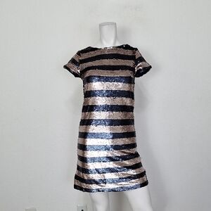 GAP Kids Sequin Navy & Rose Gold Striped Party Dress Size XL